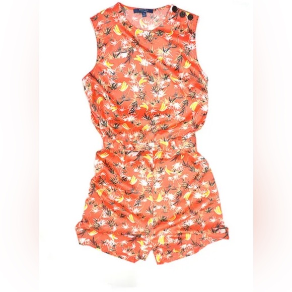 Peter Som Pants - Peter Som For Design Nation Tropical Banana Print Satin Coral Romper Size 14